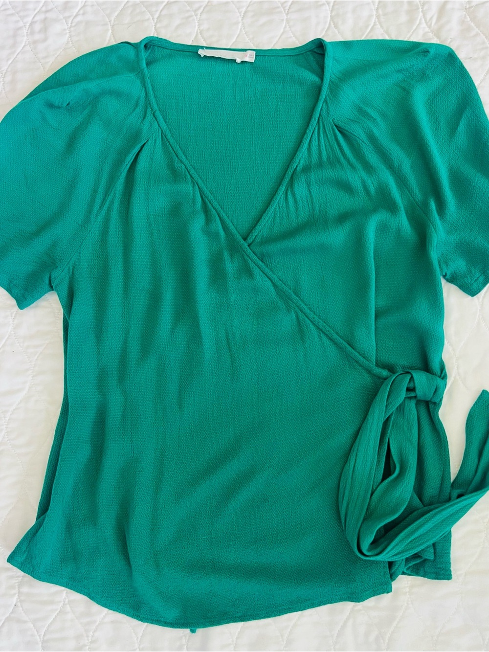 Lush Green Wrap Blouse - 100 % Rayon 
Super Flattering on any shape!